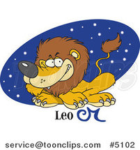 Cartoon Astrology Leo Lion over a Blue Starry Oval by Toonaday