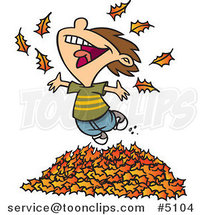 Cartoon Little Boy Playing in Leaves by Toonaday