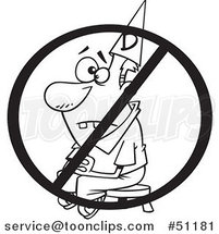 Cartoon Outlined Dunce Guy Sitting on a Stool Under a Restricted Symbol by Toonaday