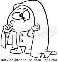 Cartoon Outlined Boy Sucking His Thumb and Holding a Blankie over His Head by Toonaday