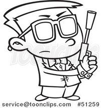 Cartoon Outlined Agent Boy Holding a Pistol by Toonaday