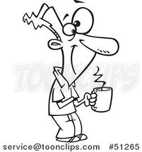 Cartoon Outlined Happy Guy Holding a Hot Cup of Coffee by Toonaday