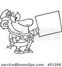 Cartoon Outlined Happy Leprechaun Holding out a Sign by Toonaday