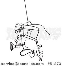 Cartoon Outlined Guy Swinging Upside down and Blowing a Horn by Toonaday