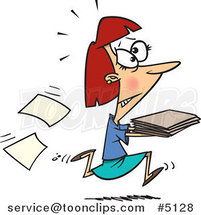Cartoon Business Woman Running with Late Files by Toonaday