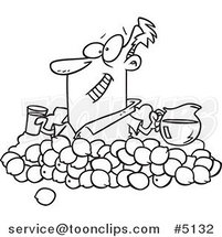 Cartoon Black and White Line Drawing of a Guy Making Lemonade by Toonaday