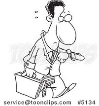 Cartoon Black and White Line Drawing of a Stressed and Late Black Business Man by Toonaday