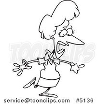 Cartoon Black and White Line Drawing of a Late Business Woman by Toonaday