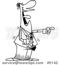 Cartoon Black and White Line Drawing of a Business Man Laughing and Pointing by Toonaday