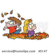 Cartoon Kids Playing in Leaves by Toonaday