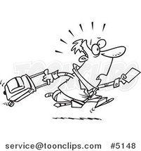 Cartoon Black and White Line Drawing of a Business Man Running Late for a Flight by Toonaday