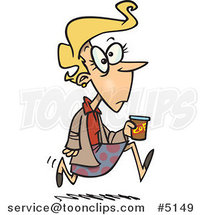 Cartoon Late Business Woman Running Back from Lunch by Toonaday