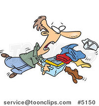 Cartoon Guy Tripping and Dumping Folded Laundry by Toonaday