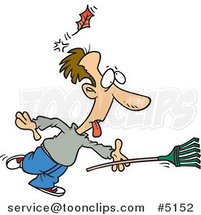 Cartoon Raking Guy Being Knocked out by a Falling Leaf by Toonaday