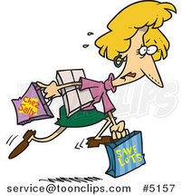 Cartoon Late Lady Carrying Shopping Bags by Toonaday