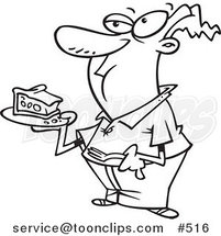 Cartoon Coloring Page Line Art of a Guy Eating Pie by Toonaday