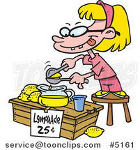 Cartoon Little Girl Making Lemonade by Toonaday