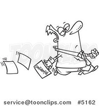 Cartoon Black and White Line Drawing of a Lax Business Man Dropping Confidential Paperwork by Toonaday