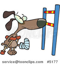 Cartoon Dog with a Broken Leg, Approaching a Hurdle by Toonaday