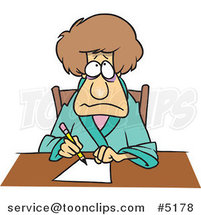 Cartoon Depressed Lady Writing a Letter by Toonaday