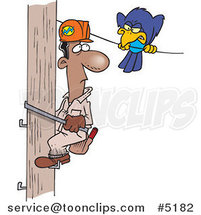Cartoon Mean Bird Glaring at a Lineman by Toonaday