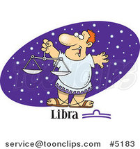 Cartoon Astrology Libra Guy over a Purple Starry Oval by Toonaday