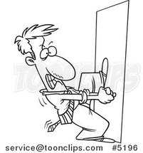 Cartoon Black and White Line Drawing of a Locked out Business Man Trying to Open a Door by Toonaday