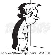 Cartoon Outlined Sad Boy Standing in a Corner by Toonaday