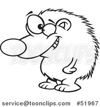 Cartoon Outlined Grinning Hedgehog Standing by Toonaday