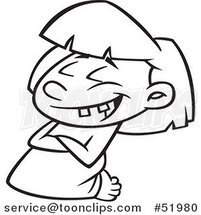 Cartoon Outlined Girl Laughing and Kneeling in Prayer by Toonaday