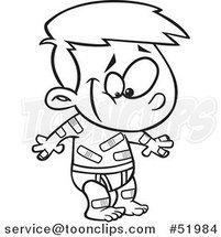Cartoon Outlined Happy Boy Covered in Boo Boo Bandages by Toonaday
