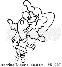 Cartoon Outlined Happy Girl Skipping Rope by Toonaday