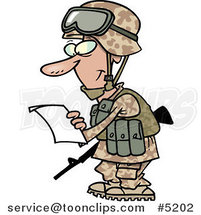 Cartoon Soldier Reading a Letter by Toonaday