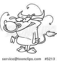 Cartoon Black and White Line Drawing of a Stinky Bull by Toonaday