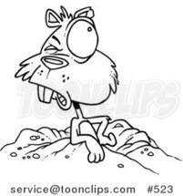 Cartoon Coloring Page Line Art of a Groundhog Emerging by Toonaday