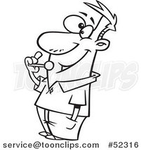 Cartoon Black and White Giddy Guy Eating a Lolipop by Toonaday
