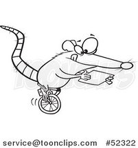 Cartoon Black and White Rat Riding a Unicycle and Using a Tablet Computer by Toonaday