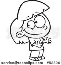 Cartoon Black and White Pleased Blond Girl Holding Two Thumbs up by Toonaday