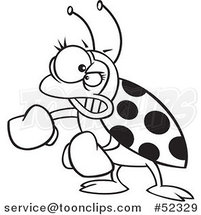 Cartoon Black and White Mad Ladybug with Boxing Gloves by Toonaday