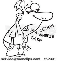 Cartoon Black and White Quitting Smoking Guy Coughing Wheezing and Gasping by Toonaday