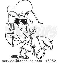 Cartoon Black and White Line Drawing of a Lobster Chef by Toonaday