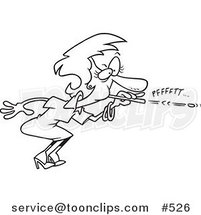 Cartoon Coloring Page Line Art of a Business Woman Blowing a Wad Through a Straw by Toonaday