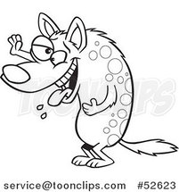 Cartoon Black and White Line Art of a Laughing Hyena Slobbering and Holding up a Paw by Toonaday