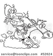 Cartoon Black and White Line Art of a Cowboy Hitting the Horse Brakes by Toonaday