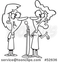 Cartoon Black and White Line Art of a Happy Women Singing a Duet by Toonaday