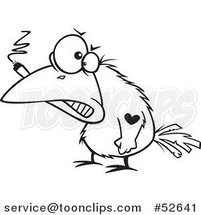 Cartoon Black and White Line Art of a Bad Crow Smoking a Cigar and Sporting a Heart Tattoo by Toonaday