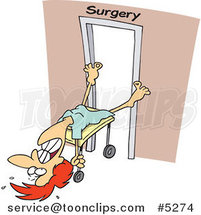Cartoon Reluctant Lady Going into Surgery by Toonaday