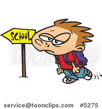 Cartoon Gloomy Boy Walking to School by Toonaday