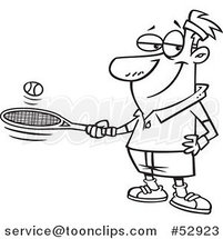 Cartoon Outlined Guy Bouncing a Ball on His Tennis Racket by Toonaday
