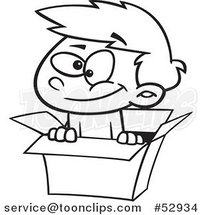 Cartoon Outlined Happy Boy Playing in a Box by Toonaday